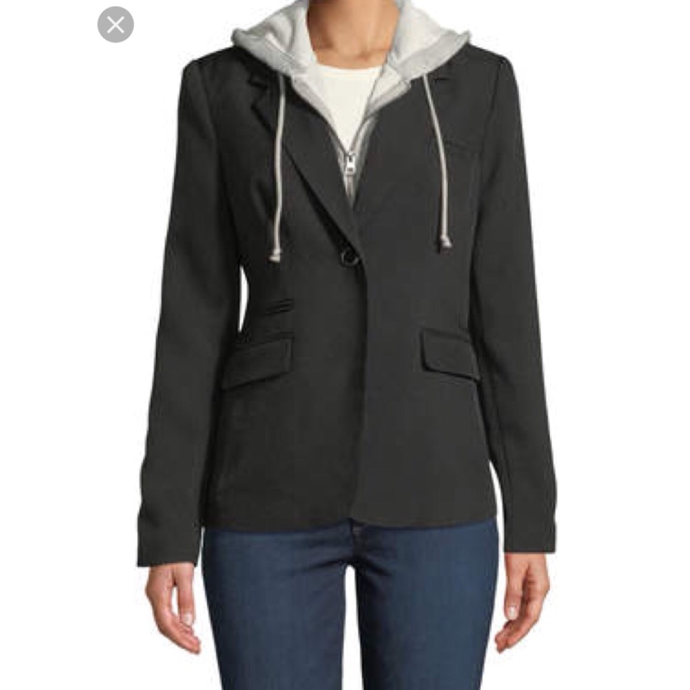 Navy Blazer With Attached Grey Hoodie Size.Sm